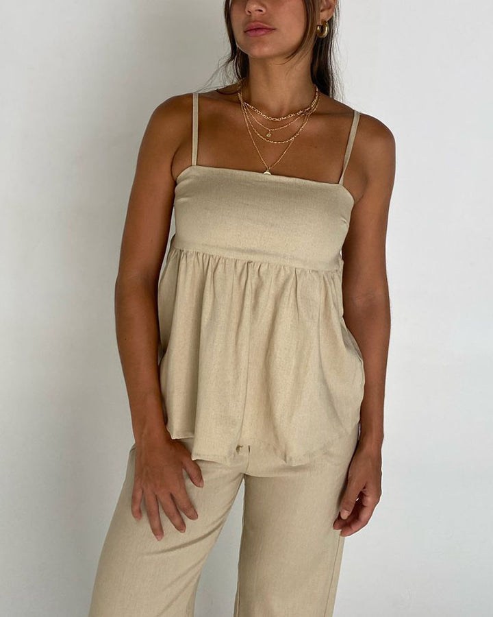 Summer casual sling cotton and linen two-piece set