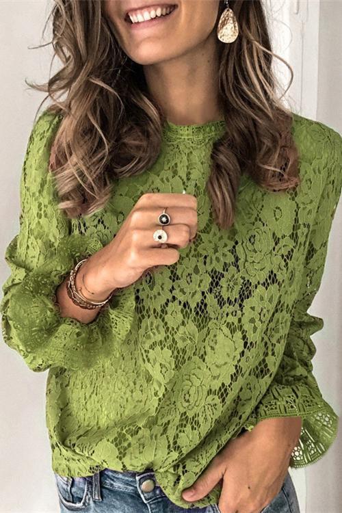 Margovil Bell Sleeves Lace Pullover Tops