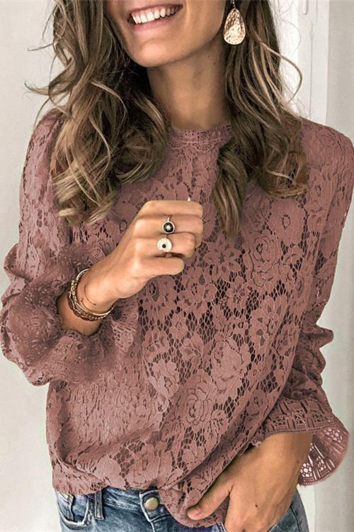 Margovil Bell Sleeves Lace Pullover Tops