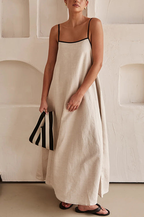 Margovil Adjustable Strap Backless Cotton Linen Maxi Dress