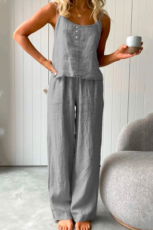 Margovil Cotton Linen Cami Top Wide Leg Pants Loungewear Set