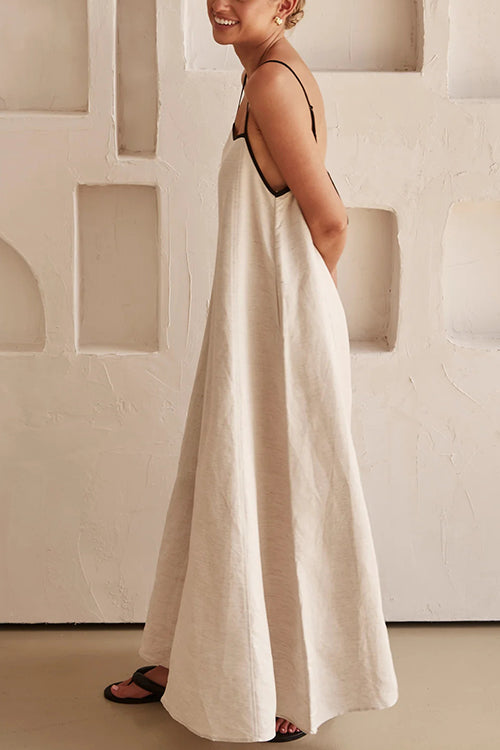 Margovil Adjustable Strap Backless Cotton Linen Maxi Dress