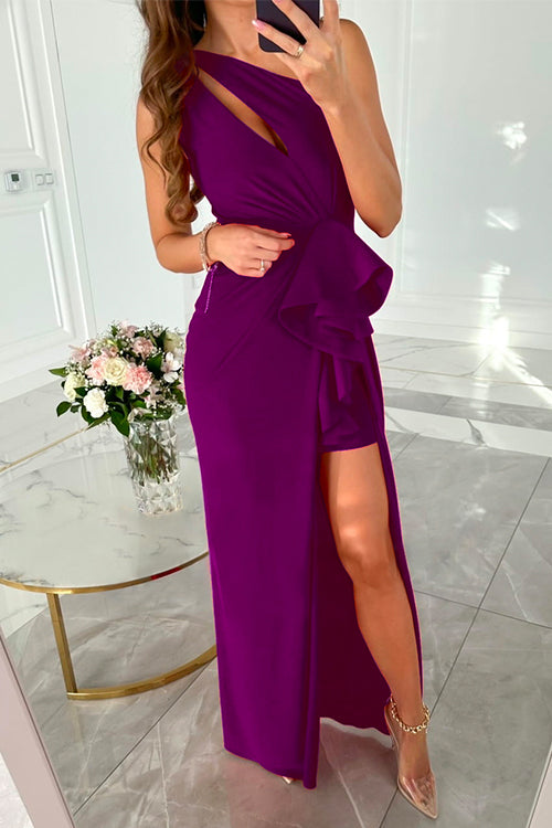 Margovil One Shoulder Cut Out Draped Front Maxi Party Dress