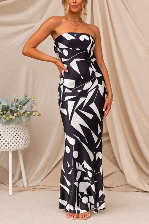 Margovil Geometric Printed Tube Top Maxi Party Dress