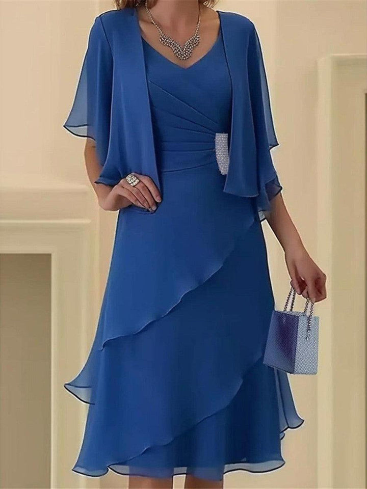 Blue Short Sleeve Plain Mini Dress