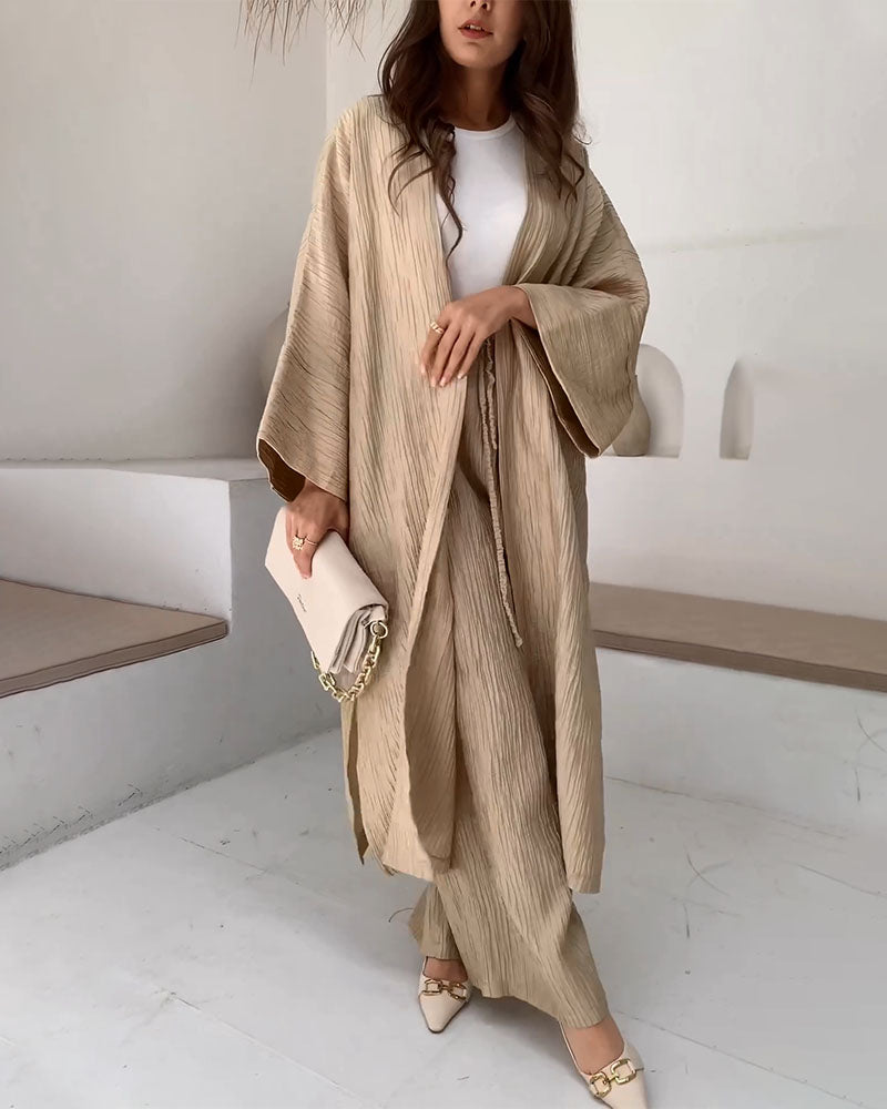 Fashionable Long Slit Cardigan Casual Two-piece Set