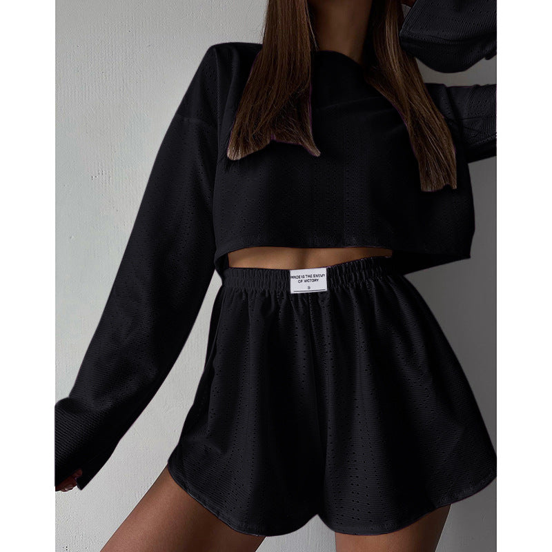 Simple loose pullover top and shorts two-piece set