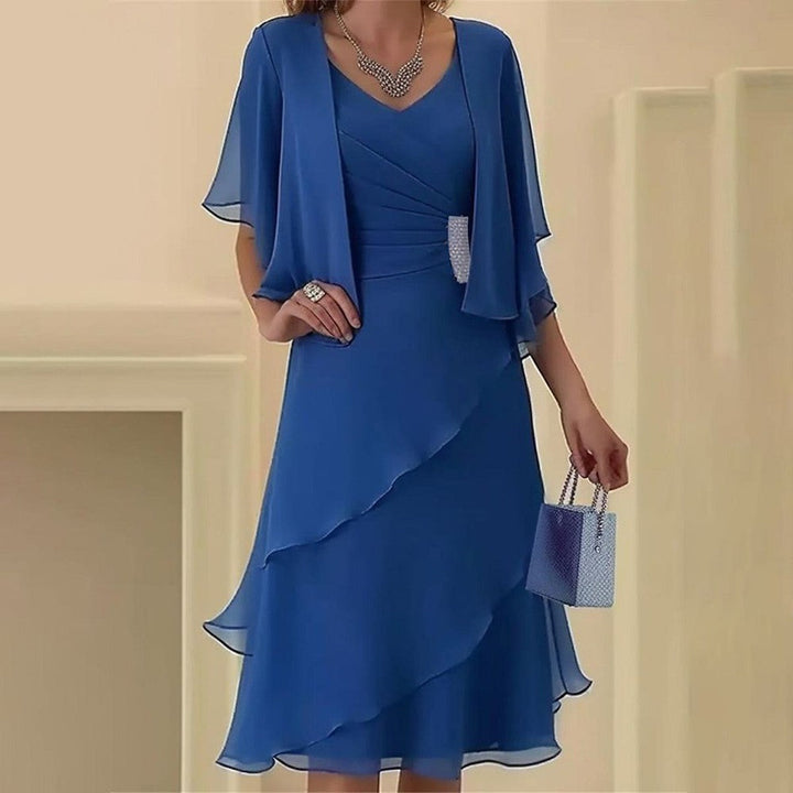 Blue Short Sleeve Plain Mini Dress