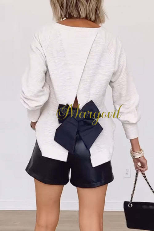 Long Sleeves Bow Back Cut Out Top