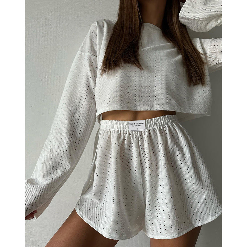 Simple loose pullover top and shorts two-piece set
