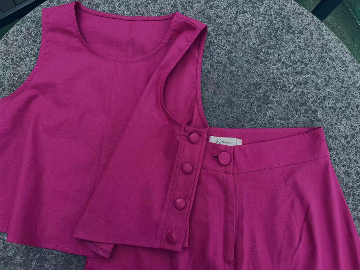 Casual Linen Elegant Solid Color  Two-piece Set (Vest & Pants)