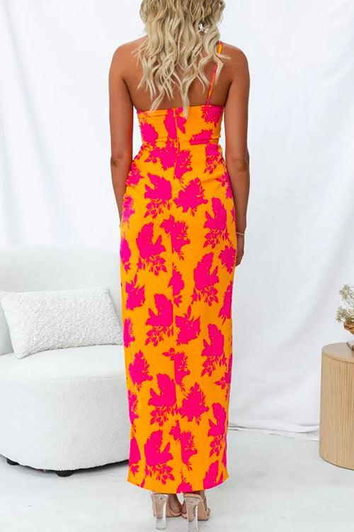 Margovil One Shoulder Side Split Printed Cami Maxi Dress