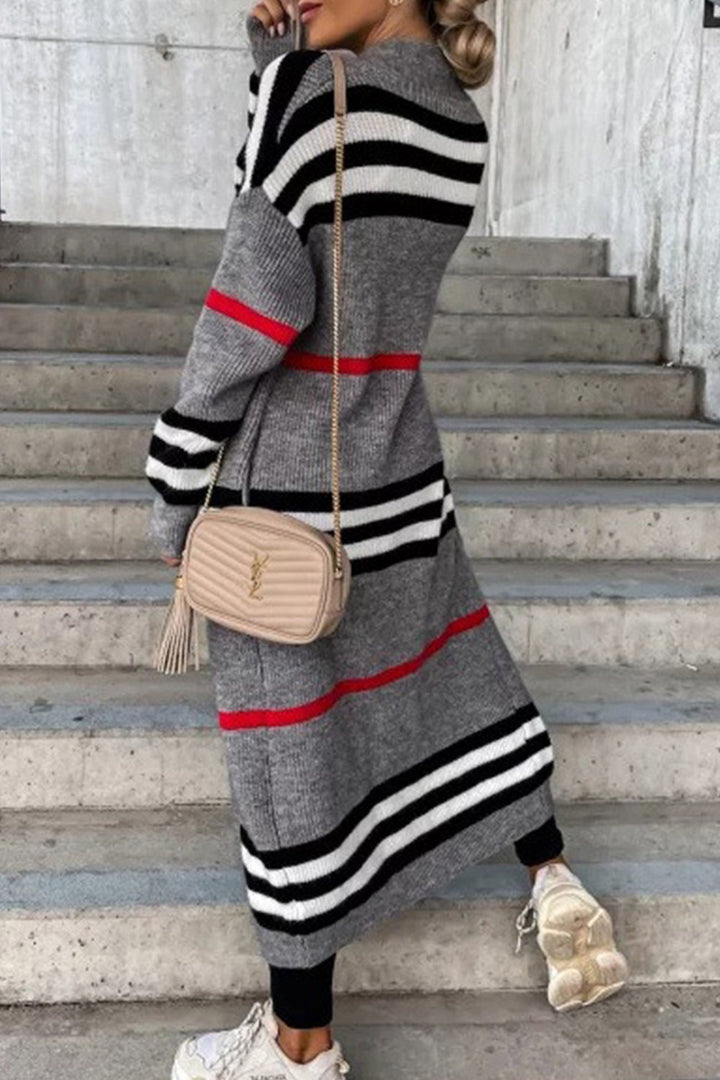Contrast Striped Open Front Cardigan