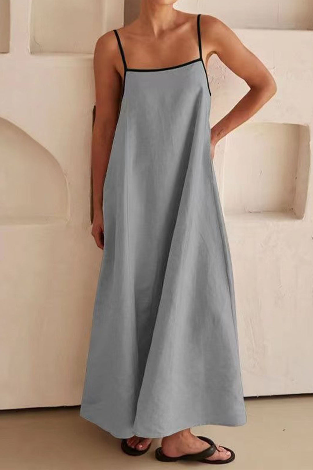 Contrast Loose Strappy Midi Dress