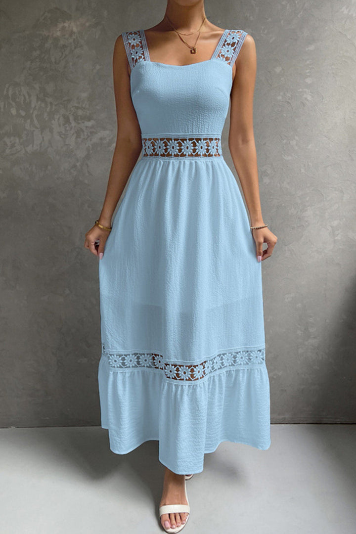 Jacquard Hollow Out Tiered Midi Dress