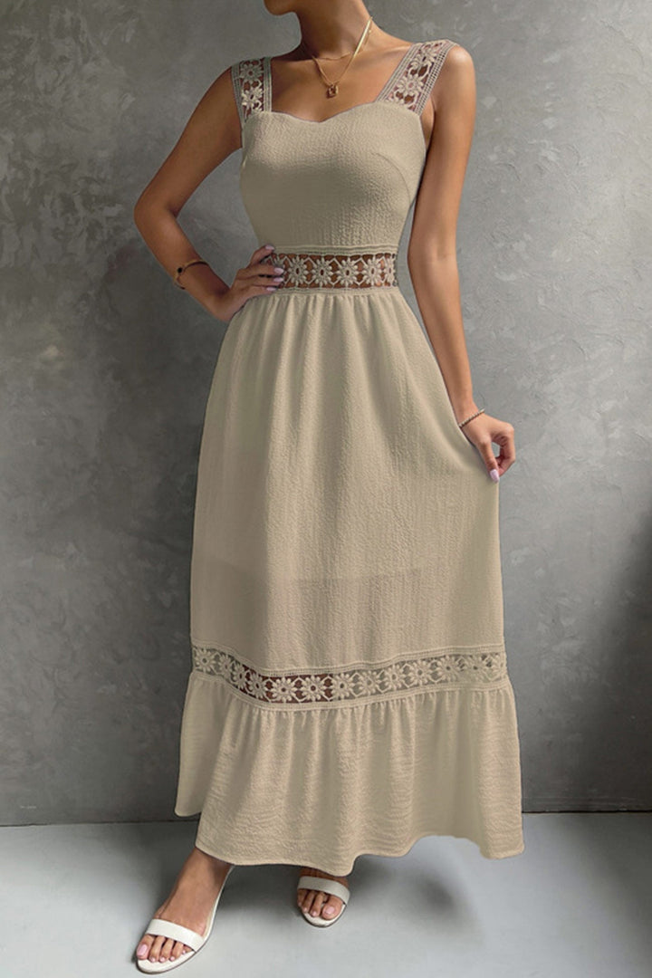 Jacquard Hollow Out Tiered Midi Dress
