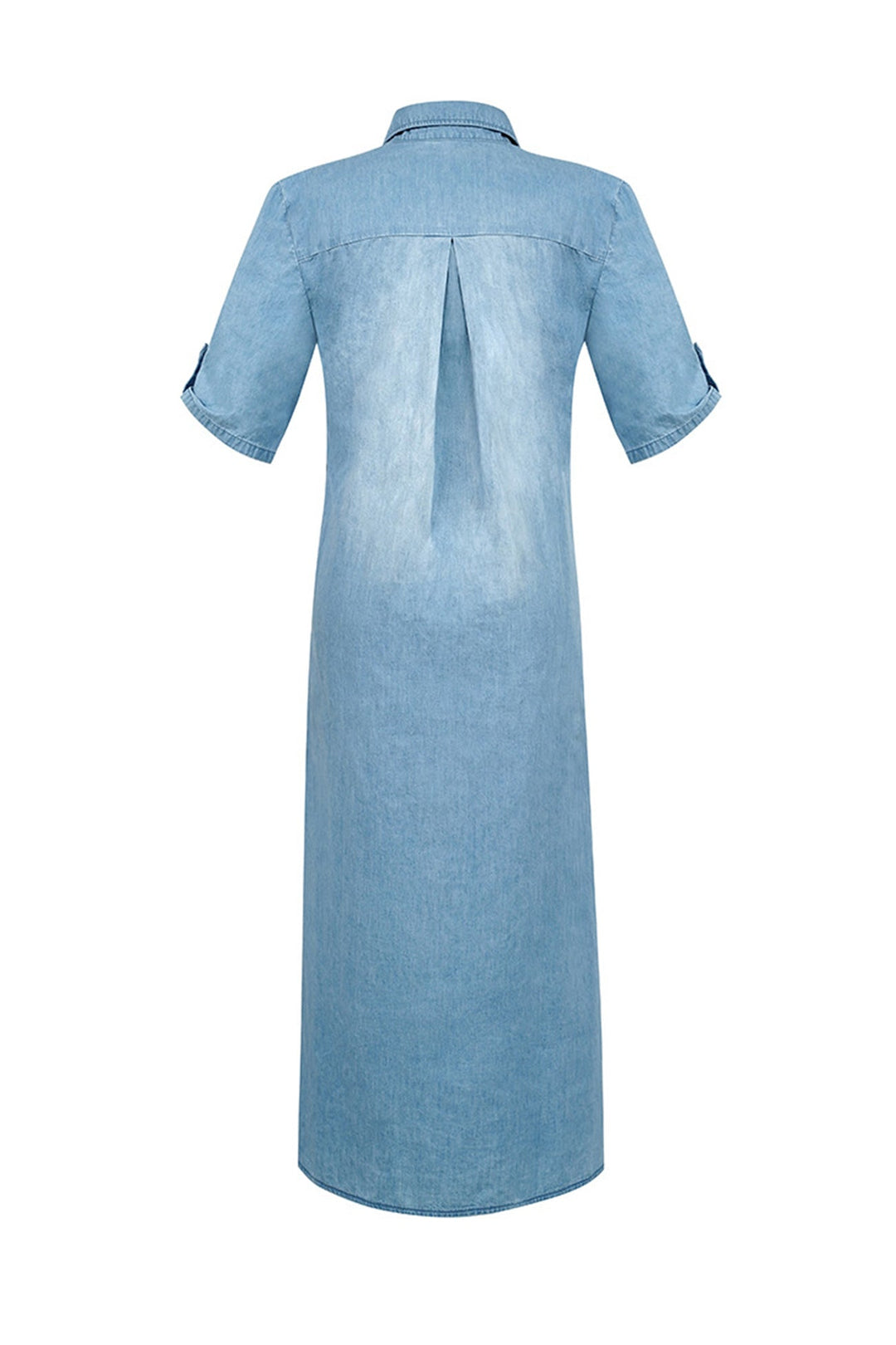 Short Sleeve Lapel Side Slit Denim Dress