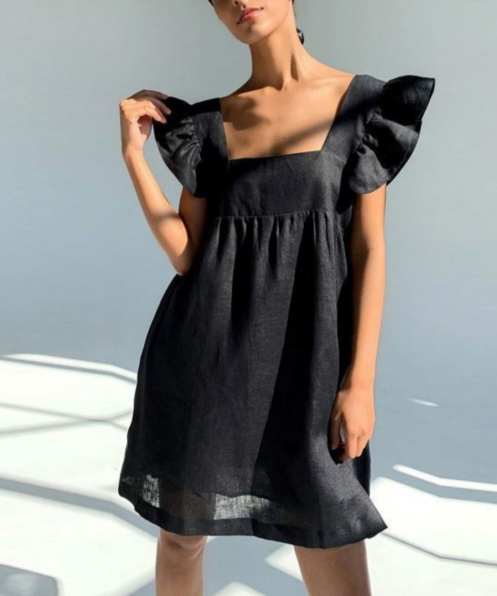 Square collar cotton loose dress