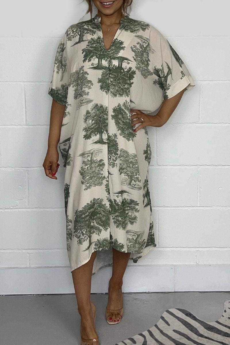 Women's Tree Printed Oversize Midi Dress
