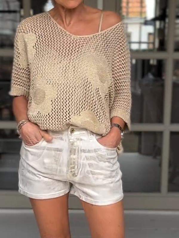 Casual V-neck Mid-sleeve Blouse