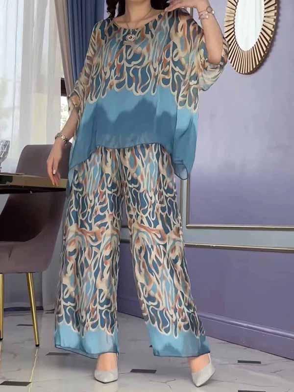 Women's Round Neck Printed Chiffon Suit