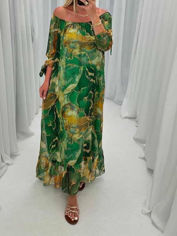 Women's One Shoulder Printed Chiffon Dress
