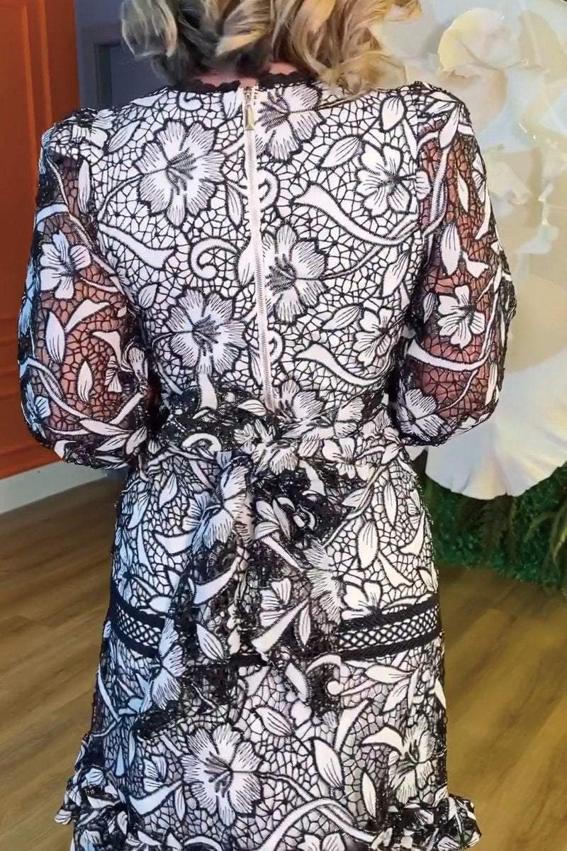 Women's Floral Lace Contrast V-Neck Maxi Dress