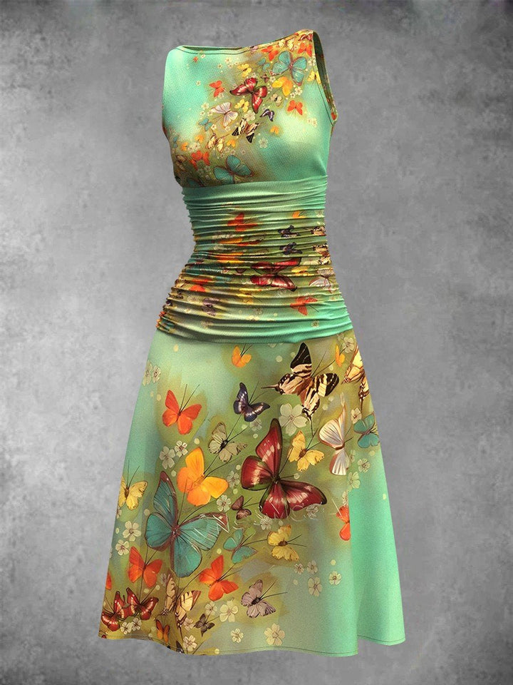 Women's Summer Vintage Butterfly Sleeveless Midi Dress