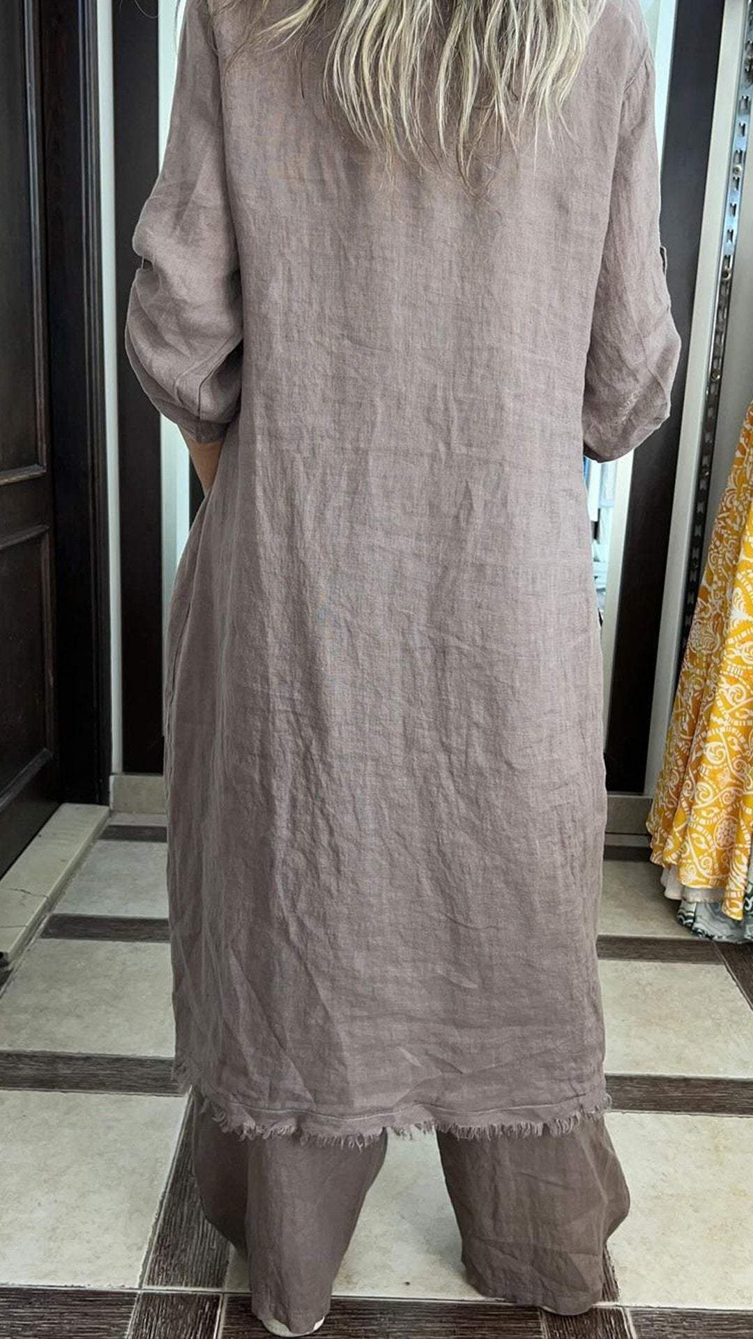 Women's Lapel Mid-length Sleeve Irregular Cotton and Linen Suit