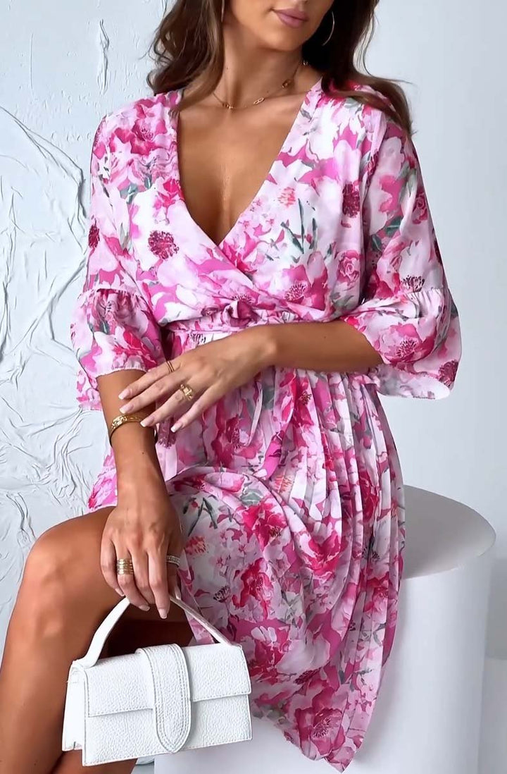 Fashionable Women's V-Neck Printed Dress