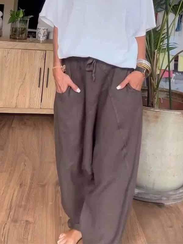 Women's Solid Color Cotton and Linen Trousers