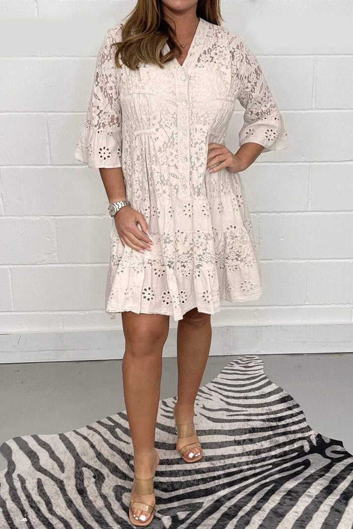 Lace Flare Button Dress