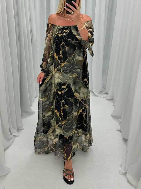 Women's One Shoulder Printed Chiffon Dress