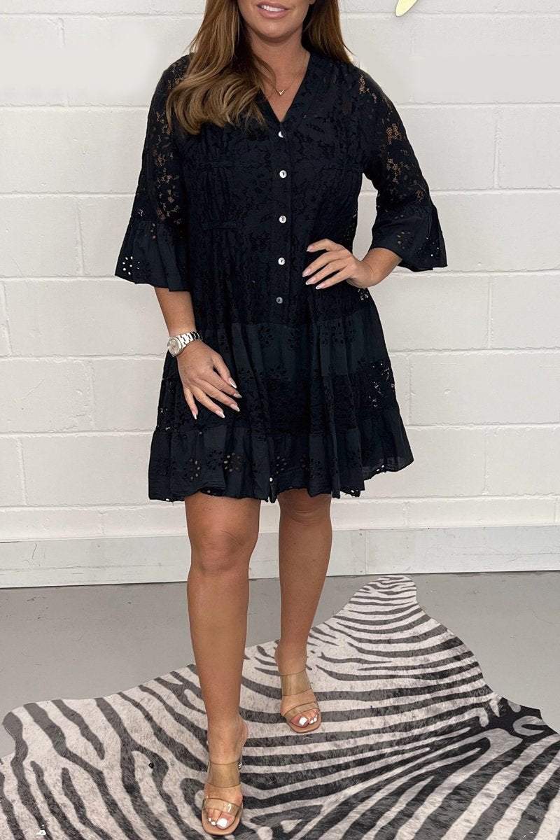 Lace Flare Button Dress