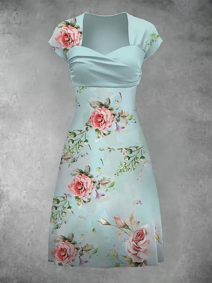 Women's Vintage Floral Print Wrap Midi Dress